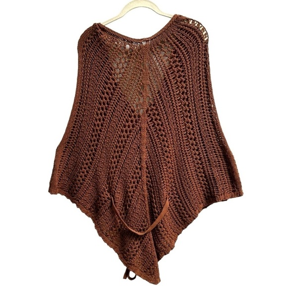 Brown Boho Crochet Knit Poncho w Belt - Picture 7 of 7